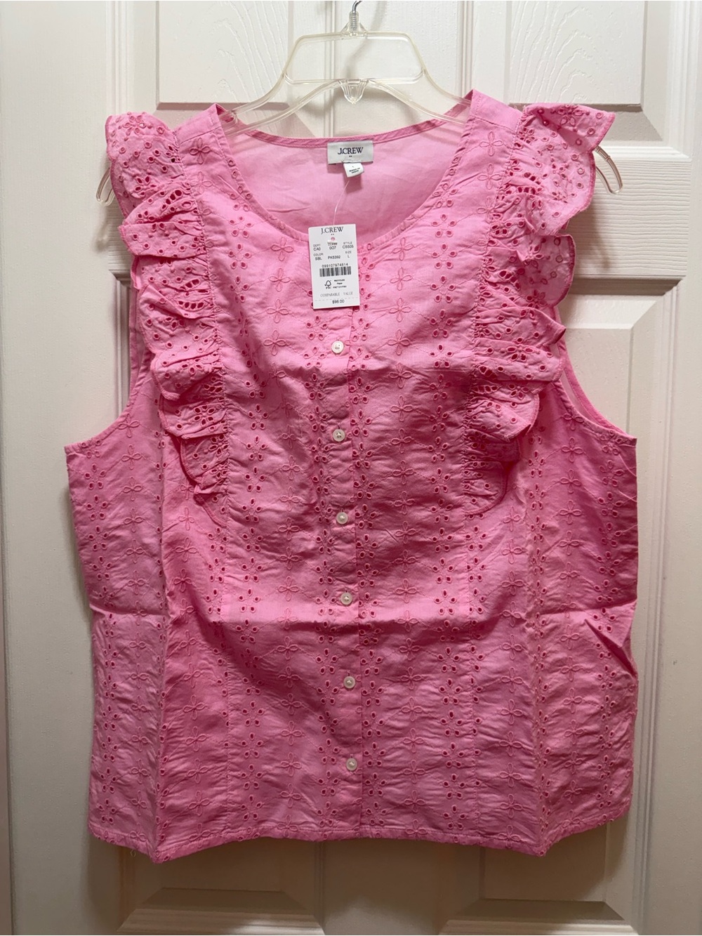 J. Crew Pink Eyelet Ruffle Flutter Sleeve Button-Front Top